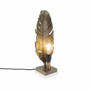 Art Deco Tischlampe Bronze mit Marmorsockel - Blatt