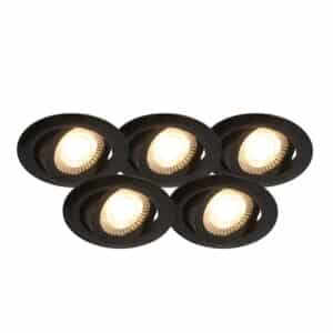 5er Set moderne Einbauspots schwarz inkl. LED 3-stufig dimmbar - Mio