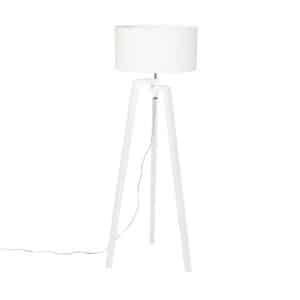 Stehlampe Stativ weißes Holz mit weißem Schirm 50 cm - Puros
