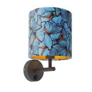 Vintage Wandlampe dunkelgrau mit Veloursschirm Schmetterling - Combi