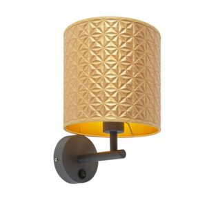 Vintage Wandlampe dunkelgrau mit goldenem Dreiecksschirm - Matt