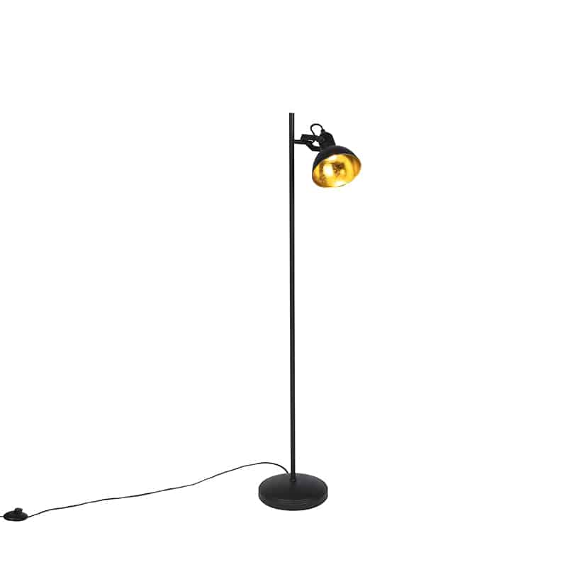 Industrielle Stehlampe schwarz mit Gold 1-Licht - Tommy