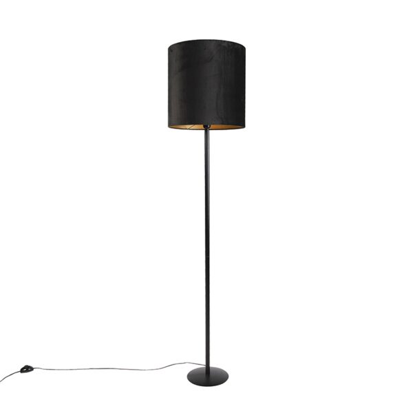 Schwarze Stehlampe mit Veloursschirm schwarz mit Gold 40 cm - Simplo