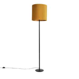 Schwarze Stehlampe mit Veloursschirm Ocker mit Gold 40 cm - Simplo