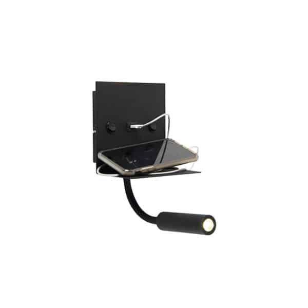 Moderne Wandleuchte USB schwarz mit Flexarm ohne Schirm - Duppio