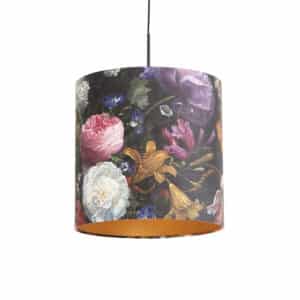 Hängelampe mit Veloursschirm Blumen mit Gold 40 cm - Combi