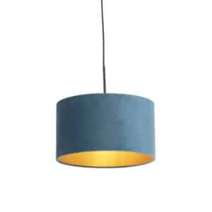 Hängelampe mit Veloursschirm blau mit Gold 35 cm - Combi