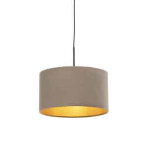 Hängelampe mit Velourschirm taupe mit Gold 35 cm - Combi