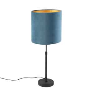 Tischlampe schwarz mit Veloursschirm blau mit Gold 25 cm - Parte