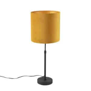 Tischlampe schwarz mit Veloursschirm gelb mit Gold 25 cm - Parte