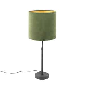 Tischlampe schwarz mit Veloursschirm grün mit Gold 25 cm - Parte