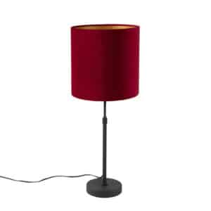 Tischlampe schwarz mit Veloursschirm rot mit Gold 25 cm - Parte