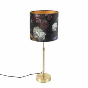 Tischlampe Gold / Messing mit Veloursschirm Blumen 25 cm - Parte