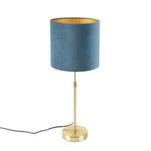 Tischlampe Gold / Messing mit Veloursschirm blau 25 cm - Parte