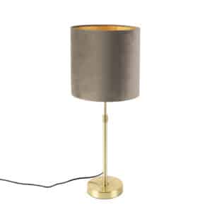 Tischlampe gold / messing mit Samtschirm taupe 25 cm - Parte