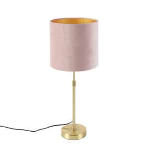 Tischleuchte gold / messing mit veloursschirm pink 25 cm - Parte