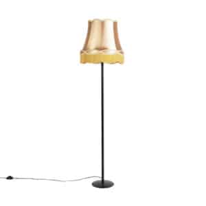 Retro Stehlampe schwarz mit Granny-Schirm gold 45 cm - Simplo