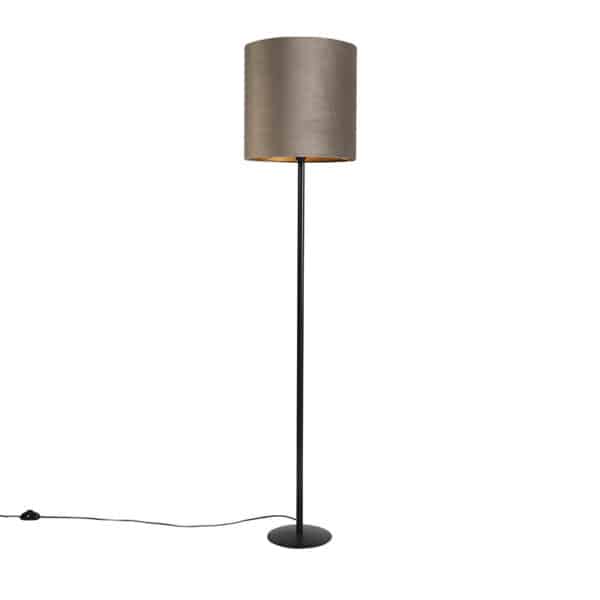 Stehlampe schwarz mit Veloursschirm taupe/gold 40 cm - Simplo