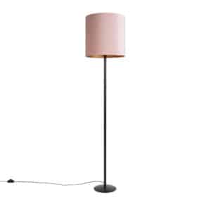 Stehlampe schwarz mit Veloursschirm pink/gold 40 cm - Simplo