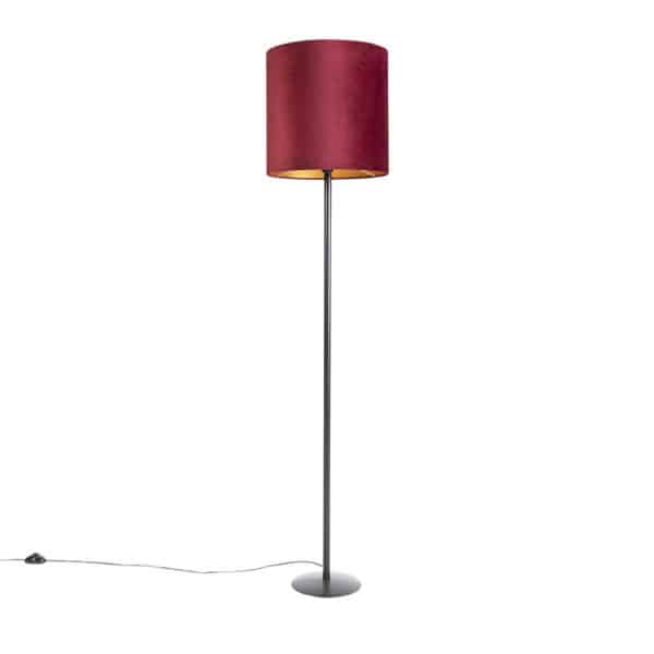 Schwarze Stehlampe mit Veloursschirm rot/gold 40 cm - Simplo