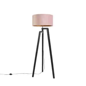 Stehlampe Stativ schwarz mit rosa Schirm und Gold 50 cm - Puros