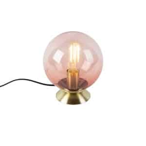 Art Deco Tischlampe Messing mit rosa Glas - Pallon