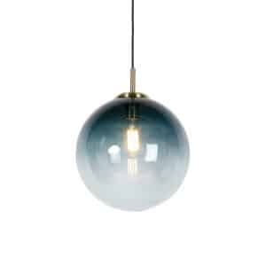 Art Deco Hängelampe Messing mit ozeanblauem Glas 33 cm - Pallon