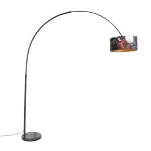 Bogenlampe schwarzer Veloursschirm Blumenmuster 50 cm - XXL