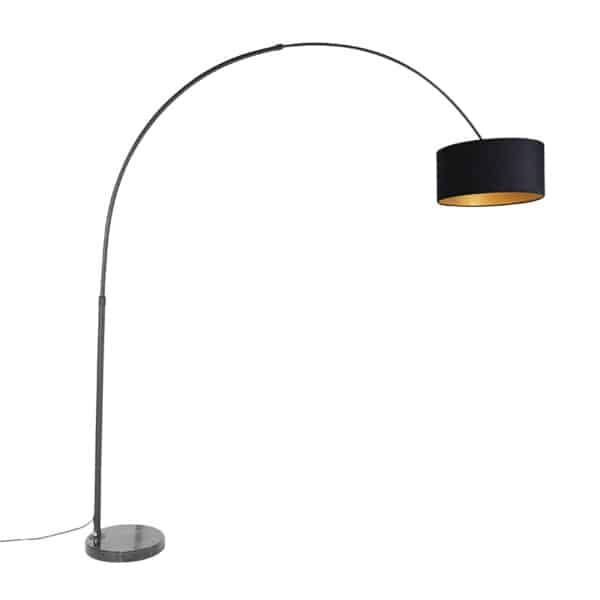 Bogenlampe schwarz Veloursschirm schwarz mit Gold 50 cm - XXL