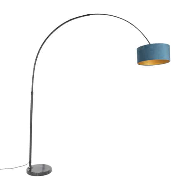 Bogenlampe schwarz Veloursschirm blau mit Gold 50 cm - XXL