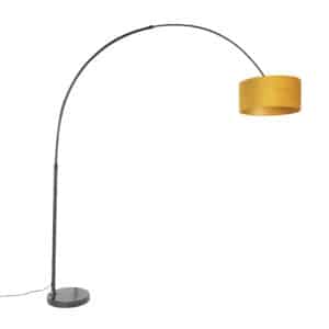Bogenlampe schwarz mit Veloursschirm ockergelb mit Gold 50 cm - XXL