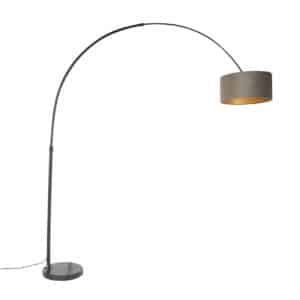 Bogenlampe schwarzer Veloursschirm taupe mit Gold 50 cm - XXL