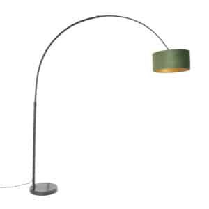 Bogenlampe schwarzer Veloursschirm grün mit Gold 50 cm - XXL