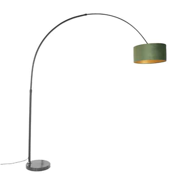 Bogenlampe schwarzer Veloursschirm grün mit Gold 50 cm - XXL