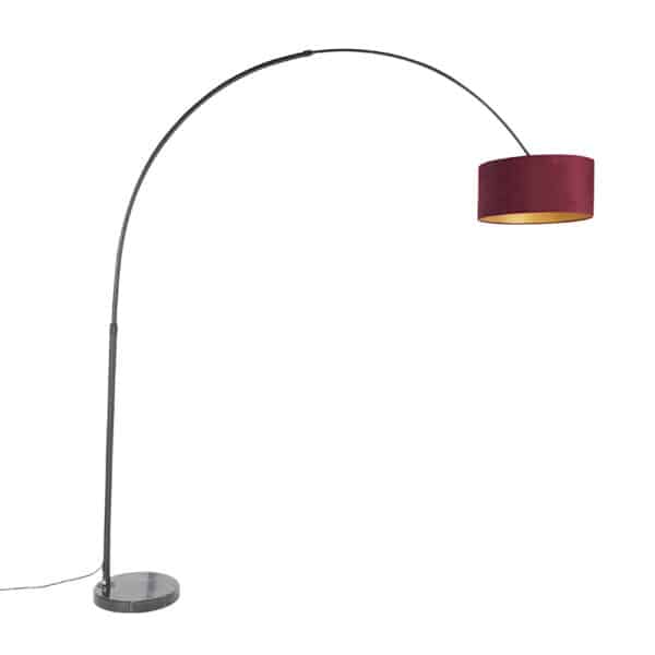 Bogenlampe schwarz Veloursschirm rot mit Gold 50 cm - XXL