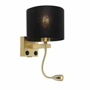 Art Deco Wandlampe Gold mit USB und schwarzem Schirm - Brescia