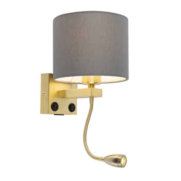Art Deco Wandlampe Gold mit USB und grauem Schirm - Brescia