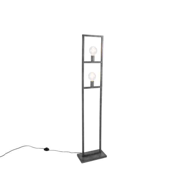 Moderne Stehleuchte Antik Silber 2-flammig - Simple Cage 2