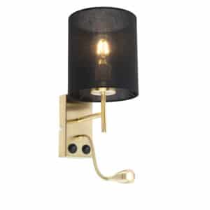 Art Deco Wandlampe Gold mit schwarzem Baumwollschirm - Stacca