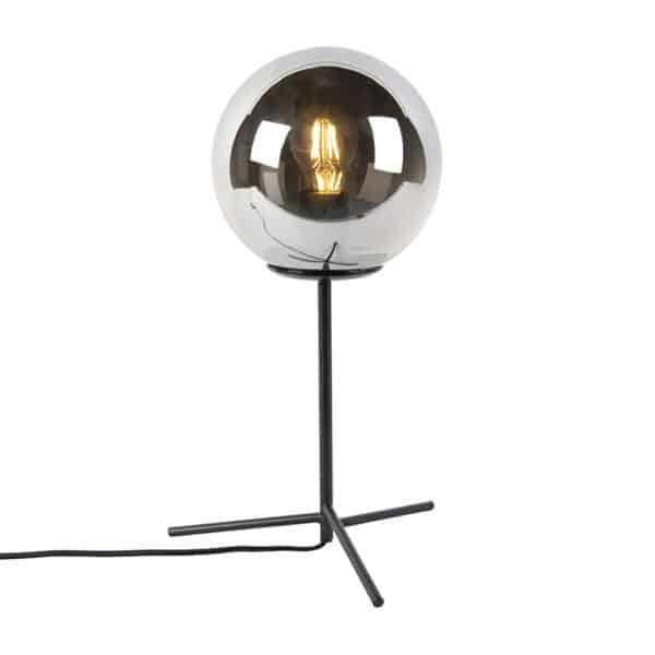 Art Deco Tischlampe schwarz mit Rauchglas 45