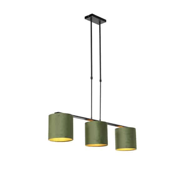 Hängelampe mit Samtschirmen grün mit Gold 20cm - Combi 3 Deluxe