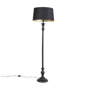 Stehlampe mit Baumwollschirm schwarz mit Gold 45 cm - Classico